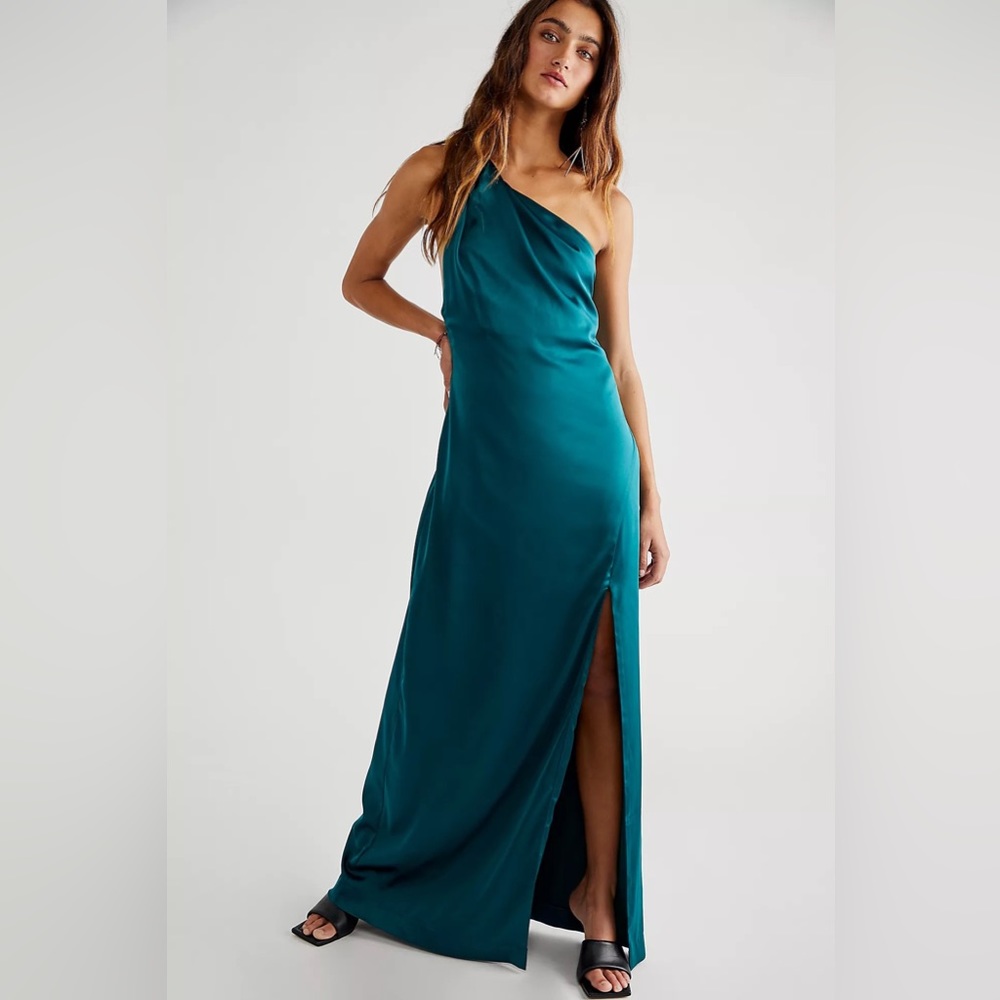 New Free People Victoria Maxi Dress Green Satin Size 10